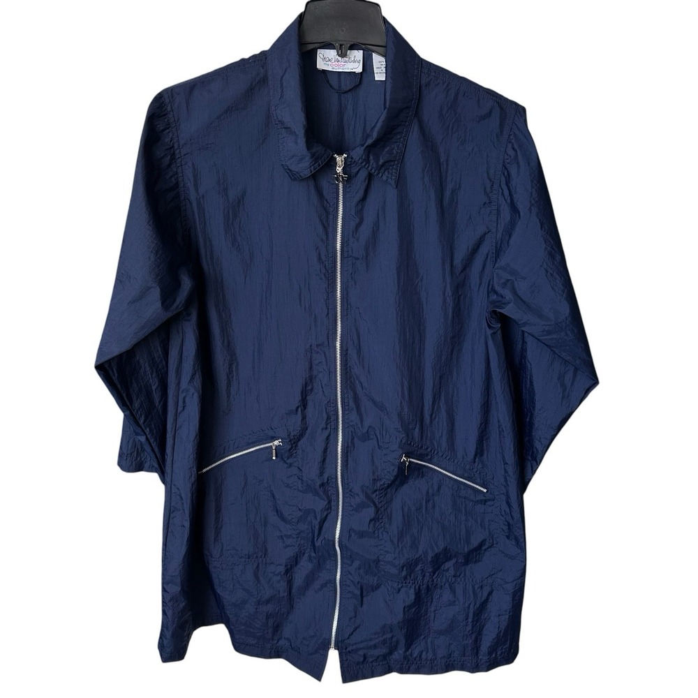 DVF Diane Von Furstenberg Dark Navy Blue Windbreaker Light Rain Jacket Zipper L